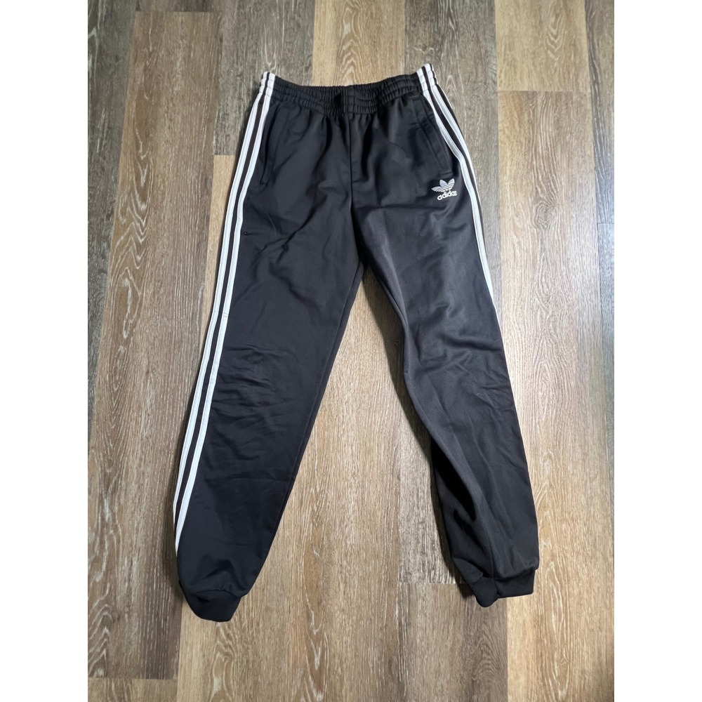 Adidas Track Pants Kids Size‎ L Black White 3-Stripe Trefoil Joggers